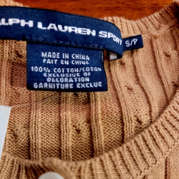 Ralph Lauren Sport/Camel Cable Knit Cardigan/Small/NWT/White Embroidered Polo - Picture 5 of 9